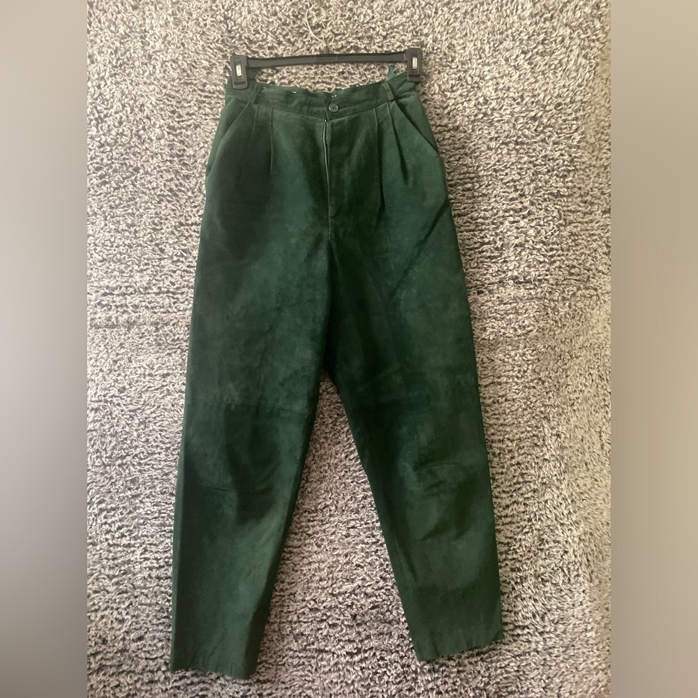 Vtg Caren Sport Genuine Suede Leather Women's Green Pants Size 8